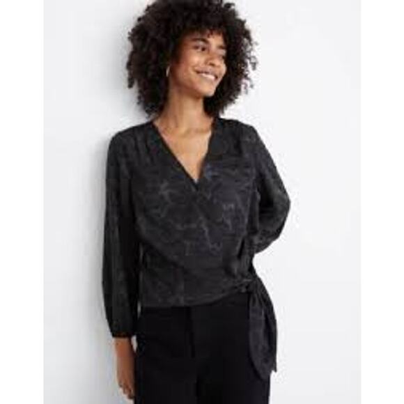 Madewell Tops - Madewell Floral Jacquard‎ Side-Tie Wrap Top